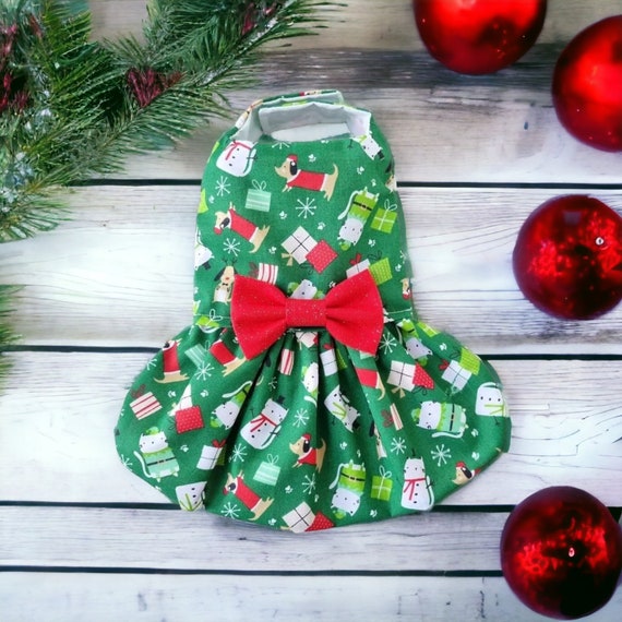 dog holiday dresses Pretty Little Paws - Handmade Christmas Festive Clothing Chihuahua Dachshund Cat Dress Matching Family Clothes Present Gift Idea Pet LD3P