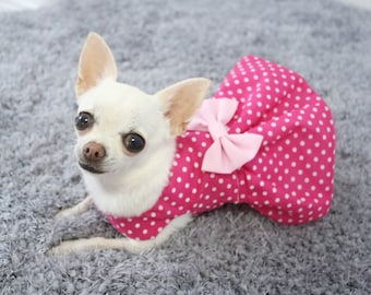 Pretty Little Paws - Handmade Fuchsia Pink Polka Dot Chihuahua Dog Dress