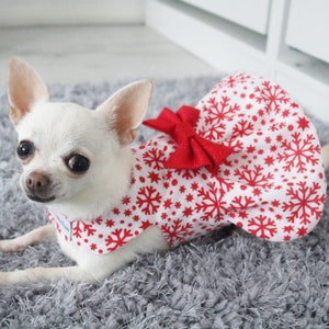 Pretty Little Paws - Handmade Christmas Red Snowflake Dog Cat Dress for small breeds chihuahua pug frenchie dachshund pomeranian