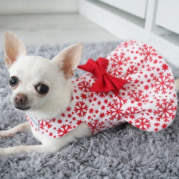 pug christmas dress Pretty Little Paws - Handmade Christmas Red Snowflake Dog Cat Dress for  Small Breeds Chihuahua Pug Frenchie Dachshund Pomeranian