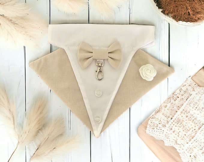 Pretty Little Paws - Handmade Pet Wedding Outfit, Pet Tuxedo, Dog, Wedding, Ring Boy, Cat , Bandana, with buttonhole boutonnière