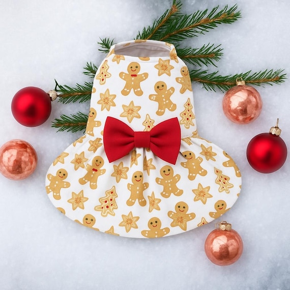 xxs dog christmas dress Handmade Christmas Pet Dress, Dog Clothing, Pet Clothes, Gingerbread,  Chihuahua Dachshund Cat, Gift Idea, Personalised, Pretty Little Paws