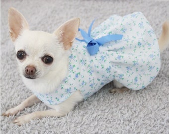 Pretty Little Paws - Handmade Blue Summer Floral Chihuahua Dog Dress