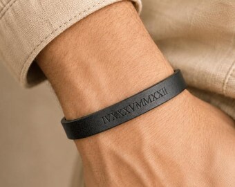 Men's Full Grain Leather Bracelet, Special Place Coordinates Cuff, Gift For Men