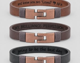 Men's Hidden Text Leather Wristband: Laser-engraved Message, Personalized Jewelry for Him