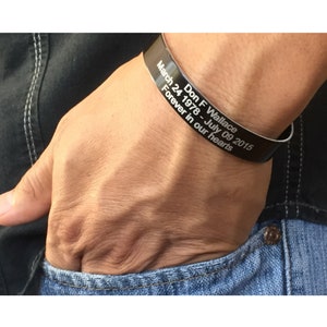Custom Memorial Bracelet for Men – Personalized Engraved Cuff with Name & Dates – Sympathy Gift, Remembrance Jewelry for Him and Her