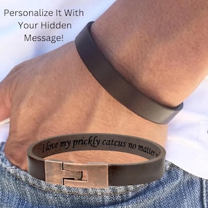 Custom Leather Bracelet for Men Hidden Message Engraved Gift Personalized Cuff for Husband Boyfriend Dad Anniversary Birthday