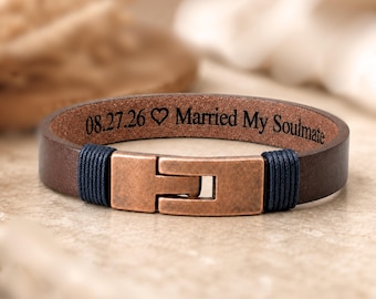 Men’s Personalised Leather Bracelet, Hidden Message Wristband, Handmade Customized Cuff for Him