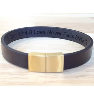 Engraved Leather Bracelet for Men: Personalized Stainless Steel Clasp