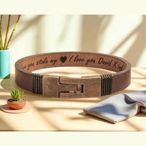 Custom Engraved Leather Bracelet for Men Hidden Message Wristband Personalized Leather Jewelry for Him Anniversary Husband Boyfriend