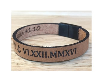Personalized Leather Bracelet for Men: Engraved Hidden Message Cuff