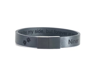 Personalized Men's Real Leather Bracelet, Custom Engraved Own Text, Stainless Steel Clasp