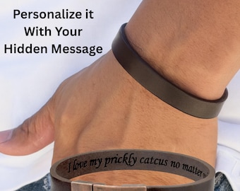 Custom Leather Bracelet for Men Hidden Message Engraved Gift Personalized Cuff for Husband Boyfriend Dad Anniversary Birthday