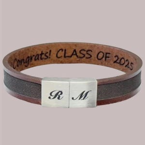 Mnen's Custom 3D Message Engraved Leather Bracelet, Unique Personalized Handmade Modern Jewelry