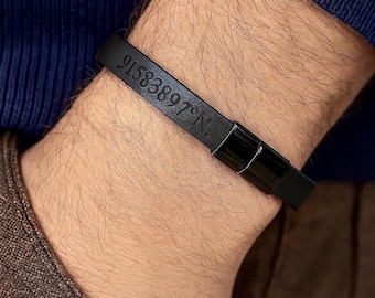 Mens Personalized Leather Bracelet Custom Hidden Message Cuff Minimalist Engraved Gift for Him Fathers Day Valentines Day Birthday Christmas