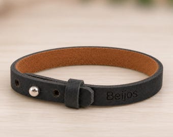 Adjustable Personalized Cross Leather Bracelet: Unisex Engraved Text Hidden or Visible, Custom Engraved Jewelry