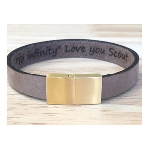 Personalized Leather Bracelet: Stainless Steel Clasp, Custom Engraved Cuff