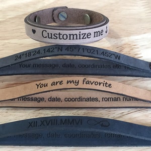 FREE SHIPPING-  Men&#39;s Leather Bracelet, Engraved Leather Bracelet,Personalized Bracelet,Custom Bracelet,Mans Bracelet,Bracelets For Men
