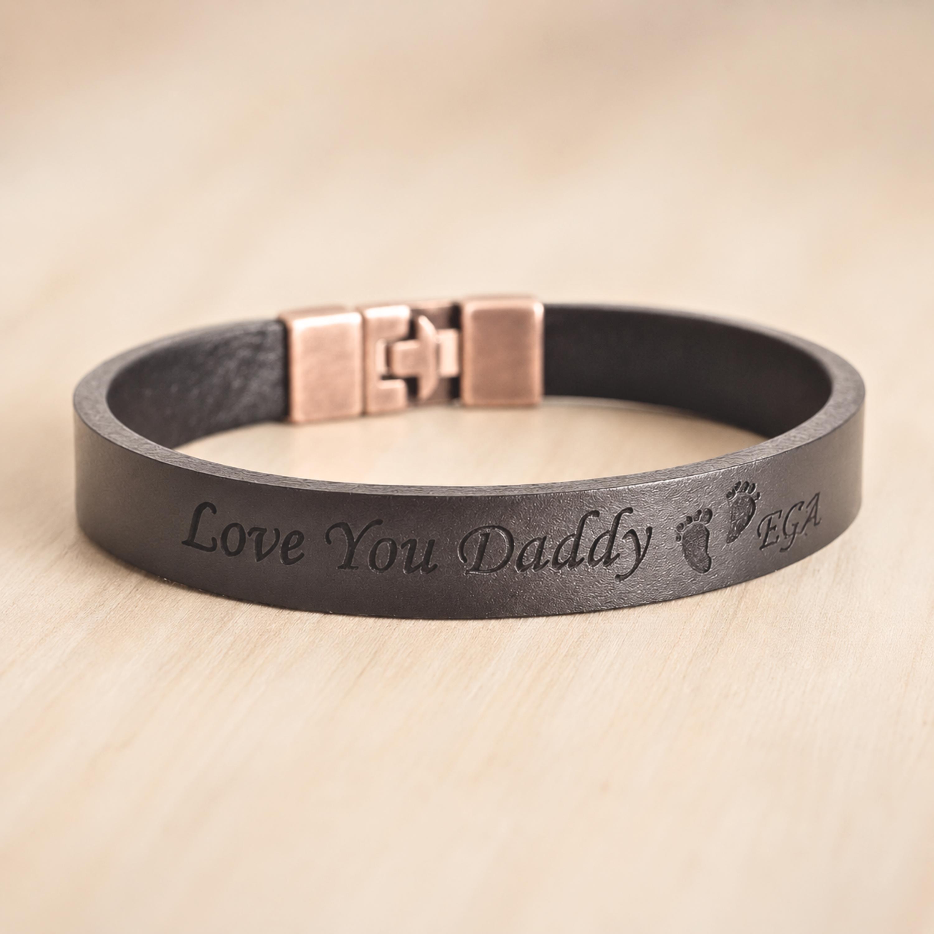 Personalized Full-Grain Leather Wristband, Custom Engraved Clasp, Minimalist Style