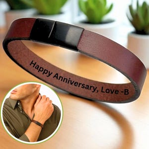 Custom Leather Bracelet for Men, Engraved Hidden Message