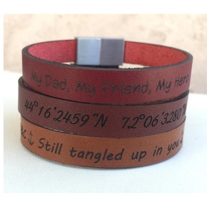 FREE SHIPPING-Engraved Leather Bracelet,Personalized Leather Bangles,Unisex Leather Bracelet,Mens Bracelet,Leather Bracelets,Custom Bracelet