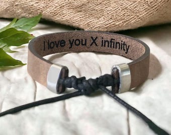 Leather Bracelet Adjustable Personalized Hidden Message Men's Bracelet Fathers Day Gift For Him Engraved Bracelet For Women Unisex Bracelet