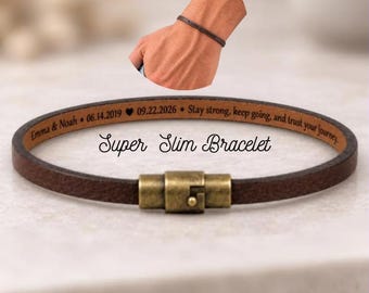 Personalized Thin Men's Bracelet, Engraved with Own Text, Handcrafted Custom Jewelry, Christmas Gift