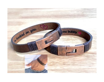 Personalized Leather Bracelet for Men: Engraved Hidden Message