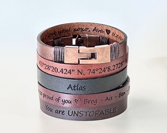 Personalized Leather Bracelet for Men: Engraved Hidden Message Gift