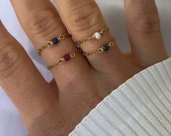 Chain Ring mit einer Perle nach Wahl - Ketten Ring mit Edelstein - Süßwsserperle - filigraner Ring - Geschenk für Sie - Boho