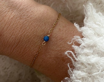 Perlen Armband gold - blau  - gliederkette  - Armkette mit blauer Perle  - Boho - Geschenk für Sie