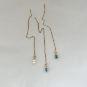 Thread earrings - pull through earrings with small pearls - threader blue - green - white - freshwater pearls - hanging earrings - boho