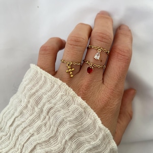 Chain Ring mit dem Anhänger nach Wahl - Ketten Ring Minimalistisch - Herz - filigraner Ring - Geschenk für Sie - Boho