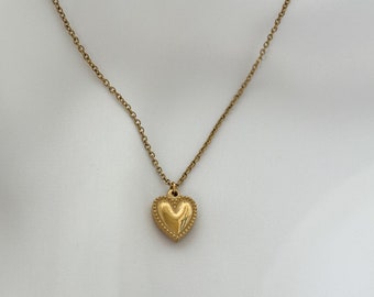 Golden chain with vintage heart pendant - multi-row necklace - love - link chain - gift for her