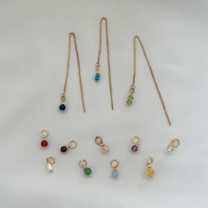 Einfädler Ohrringe mit Geburtsstein Anhänger Ketten Ohrringe mit Birthstone Charm - lange Durchzieher Ohrringe - Geschenk