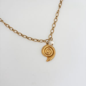 Collar grueso con concha de caracol y colgante de perla, collar de verano con colgante de perla, - Mar - Regalo para ella - Boho