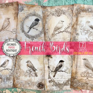 7 Birds Ephemera Decoupage Papers, fogli di collage stampati in stile francese, formato A4, kit per diario spazzatura, pagina vintage ispirata a Stamperia
