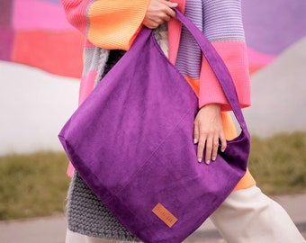 Borsa tote grande, borsa a tracolla, borsa da donna, borsa in ecopelle - viola