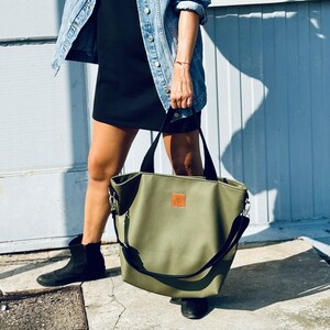 Large tote bag, shoulder bag, ladies handbag, eco leather handbag, shopper bag, green bag, minimalist, casual bag