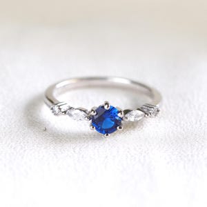 Sterling Silver Sapphire Marquise Engagement Ring, September Birthstone Ring, Gift for Her