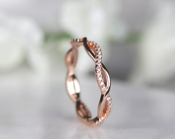 Rose Gold Petite Twist Full Eternity Ring, Sterling Silver Infinity Ring, Gold Stacking Ring, Minimalist Ring