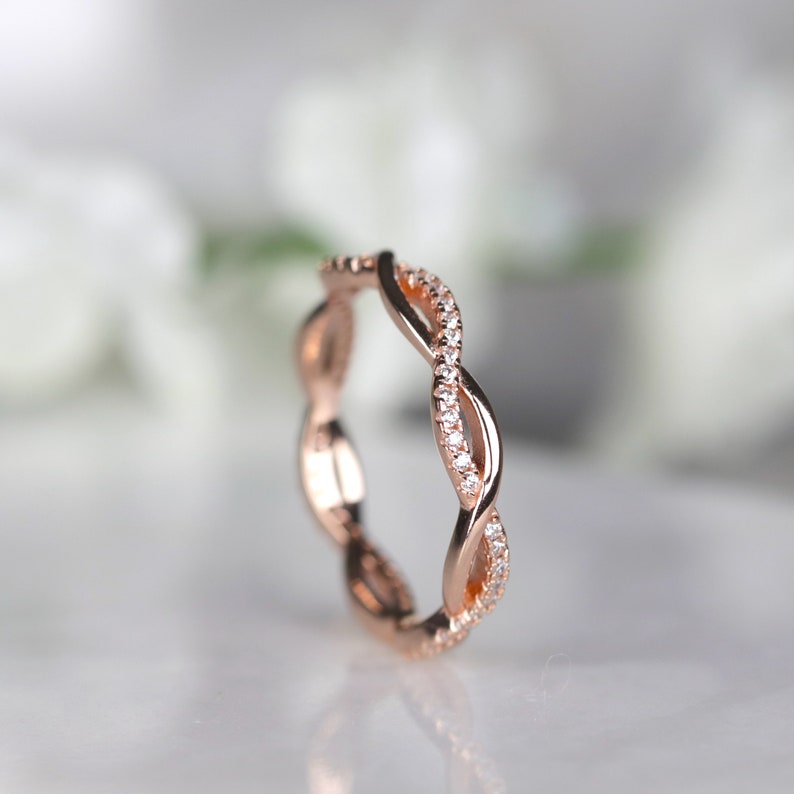 Rose Gold Petite Twist Full Eternity Ring, Sterling Silver Infinity Ring, Gold Stacking Ring, Minimalist Ring image 1