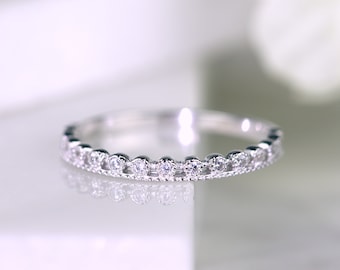 Sterling Silver Dot Ring Stackable Half Eternity Ring Bezel Set Ring Minimalist Stacking Ring Simple Ring S145