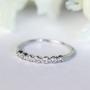 7 Stone Bezel Set Rose Gold Sterling Silver Stackable Ring Dainty Minimalist Stack Ring
