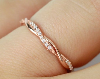 Petite Twist Half Eternity Ring Infinity CZ Wedding Band Twist Vine Engagement Ring Rope Ring Stackable Ring Promise Ring Anniversary Ring