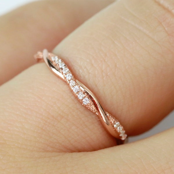 Twisted Half Eternity Band Ring in Sterling Silver Rose Gold Vermeil