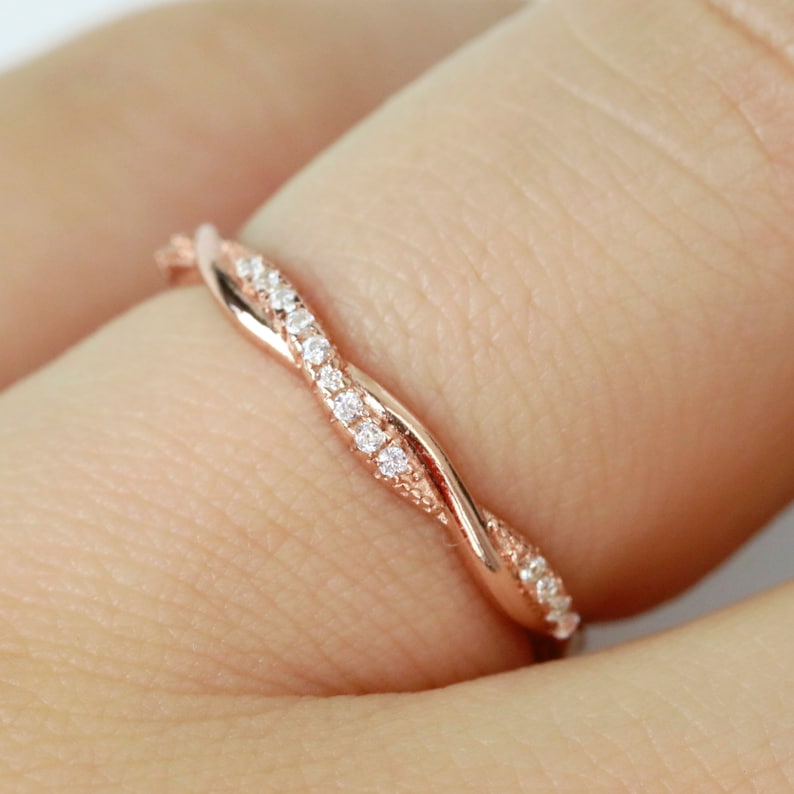 Petite Twist Half Eternity Ring Infinity CZ Wedding Band Twist Vine Engagement Ring Rope Ring Stackable Ring Promise Ring Anniversary Ring Rose gold