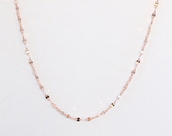 10K Rose Gold Sparkle Link Chain Necklace: Minimalist Glitter Chain