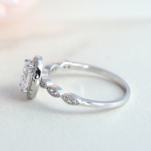 Sterling Silver Oval Cut Halo Engagement Ring Promise Ring Bridal Ring Anniversary Gift S159 image 3