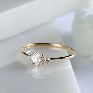 Petite Oval Cut Diamond Simulant Three Stone Ring in 10K Gold Engagement Ring, Promise Ring, Dainty Gold Ring, Moissanite Ring image 9